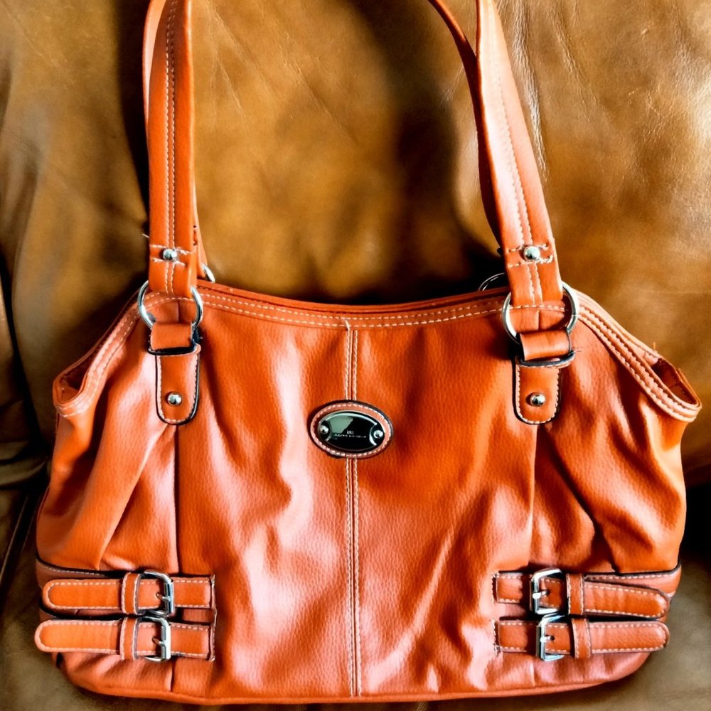 HARVE BENARD ORANGE LARGE PURSE HANDBAG FAUX LEATHER